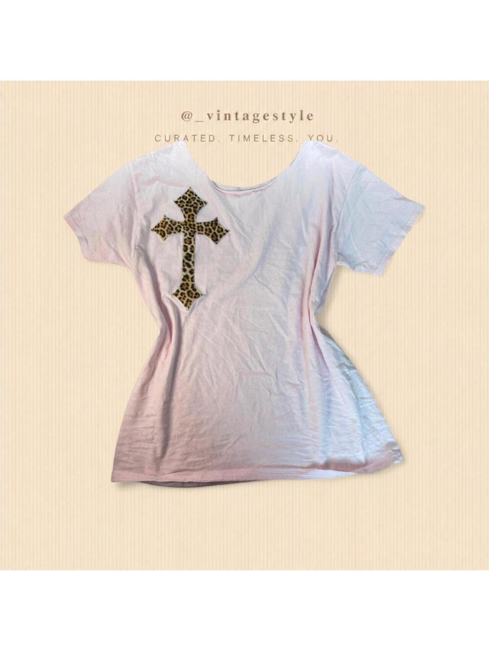 Pink off the shoulder shirt with leopard print cross